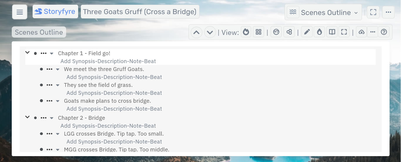 Storyfyre Pro Scenes Outline.